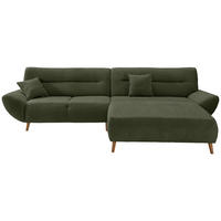 ECKSOFA in Bouclé Waldgrün  290/166 cm  - Waldgrün/Wildeiche, KONVENTIONELL, Holz/Textil (290/166cm) - MID.YOU