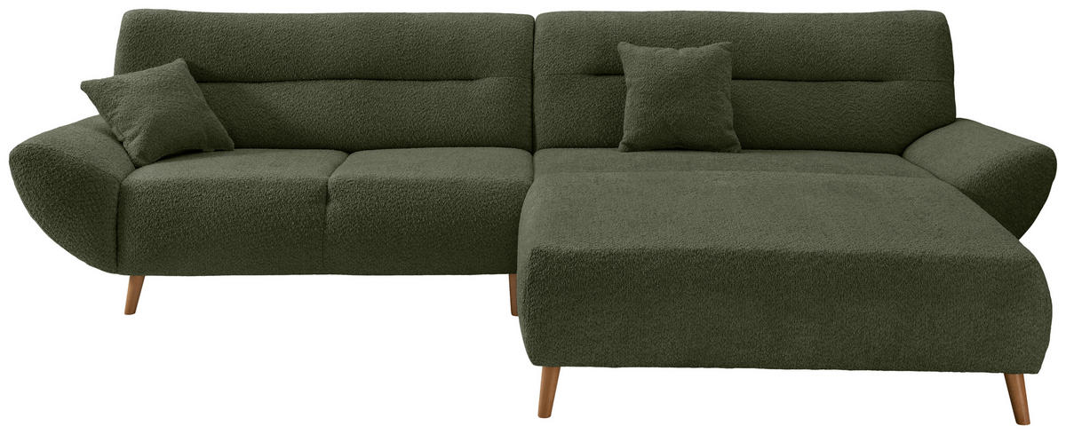 ECKSOFA in Bouclé Waldgrün  290/166 cm  - Waldgrün/Wildeiche, KONVENTIONELL, Holz/Textil (290/166cm) - MID.YOU