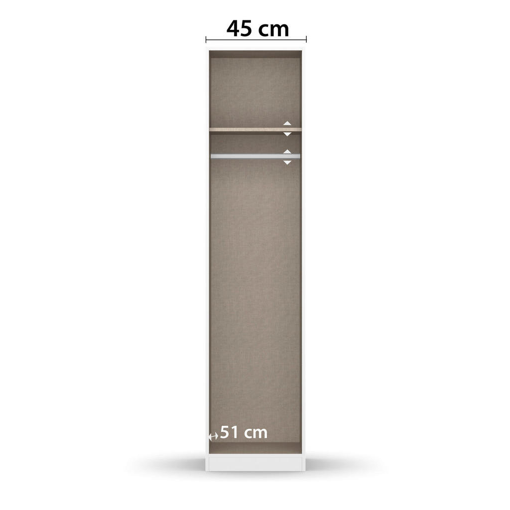 Thumbnail - Rauch Möbel Drehtürenschrank, Grau, Weiß, Holzwerkstoff, 1 Fächer, 47x197x54 cm, Blauer Engel, Made in Germany, Schlafzi...