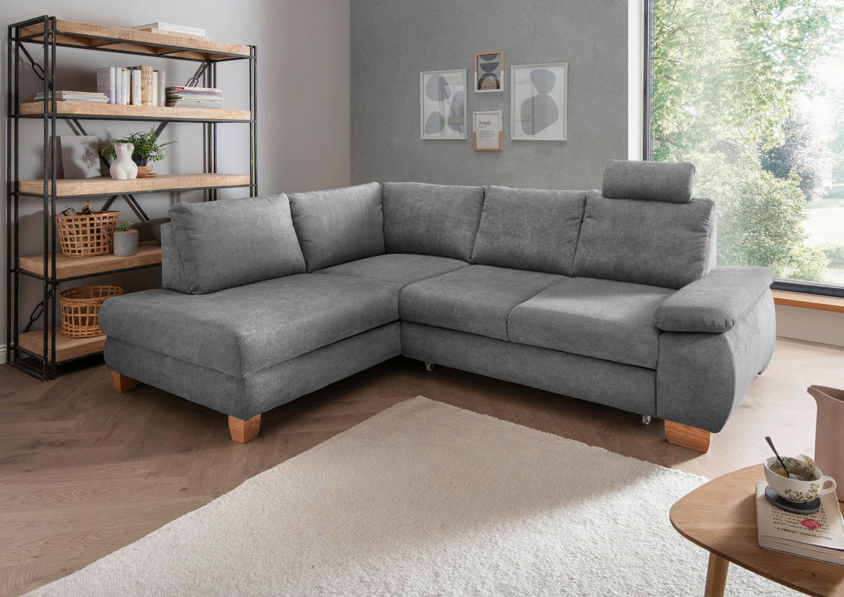 ECKSCHLAFSOFA in Chenille Dunkelgrau  - Wildeiche/Dunkelgrau, Modern, Holz/Textil (206/261cm) - Livetastic