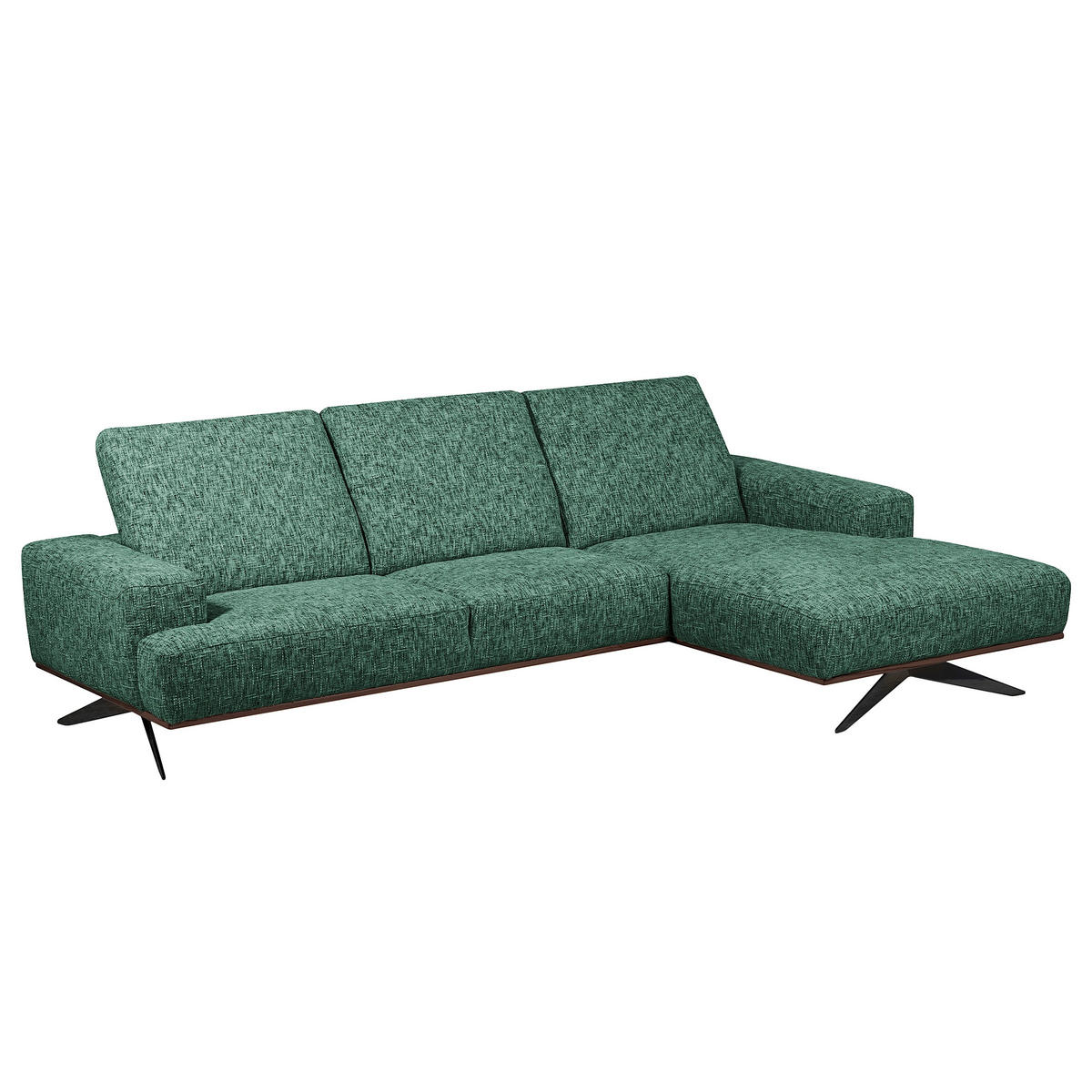 ECKSOFA PORTLAND Grün Struktur Kopfteilverstellung  - Dunkelbraun/Schwarz, Design, Holz/Textil (295/187cm) - Livetastic