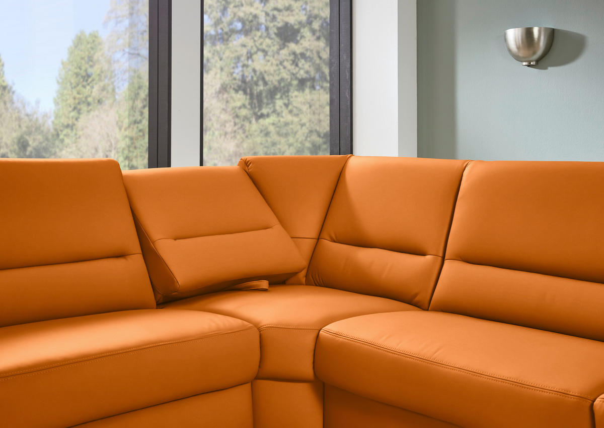 ECKSOFA  in Echtleder Orange  249/290 cm  - Schwarz/Orange, KONVENTIONELL, Leder/Metall (249/290cm) - Beldomo Premium