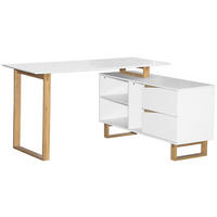 KOTNA PISALNA MIZA les, leseni material bela, barve hrasta  - barve hrasta/bela, Moderno, leseni material/les (140/120/75cm) - Venda