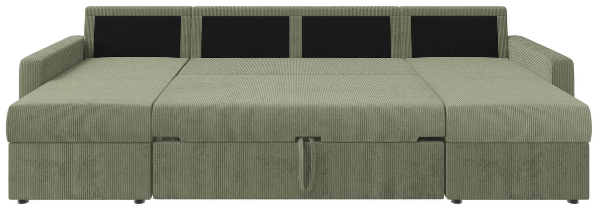 WOHNLANDSCHAFT Salbeigrün Cord  - Salbeigrün/Schwarz, KONVENTIONELL, Kunststoff/Textil (152/290/152cm) - Ti'me