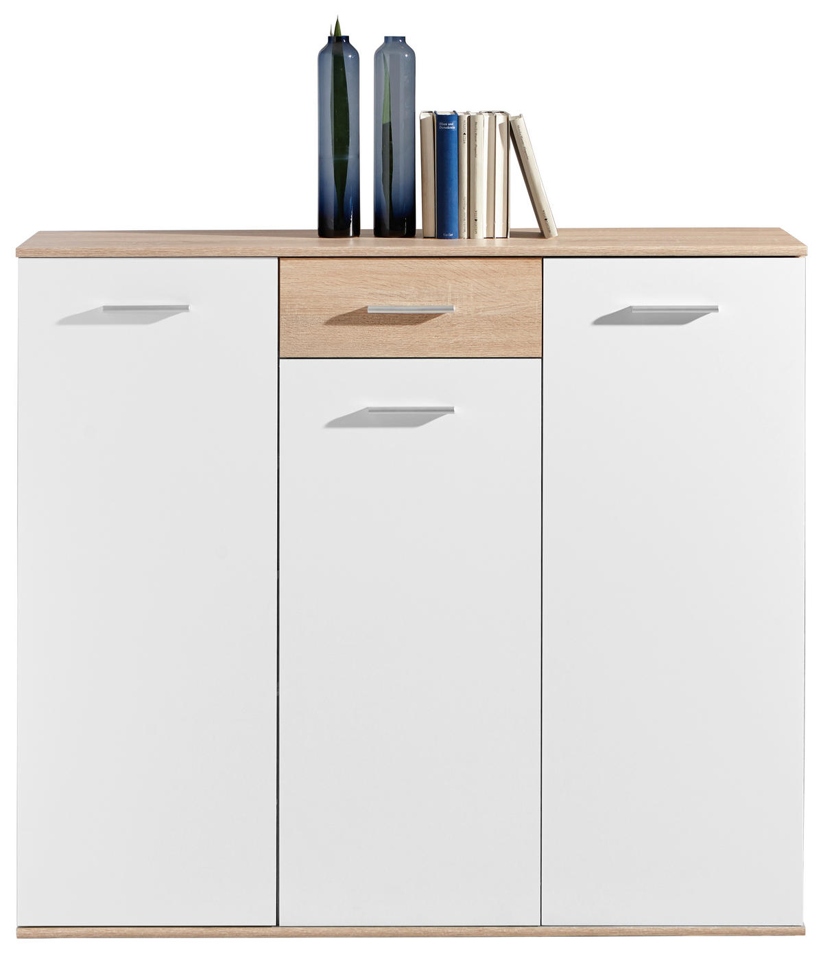 SCHUHSCHRANK Weiß, Sonoma Eiche  - Silberfarben/Weiß, Design, Holzwerkstoff/Kunststoff (136/118/36cm) - Carryhome