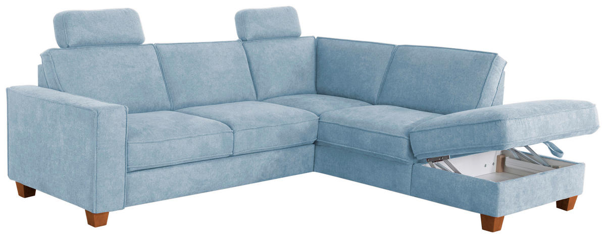 ECKSOFA Hellblau Flachgewebe  - Eichefarben/Hellblau, KONVENTIONELL, Holz/Textil (236/213cm) - Sit & More