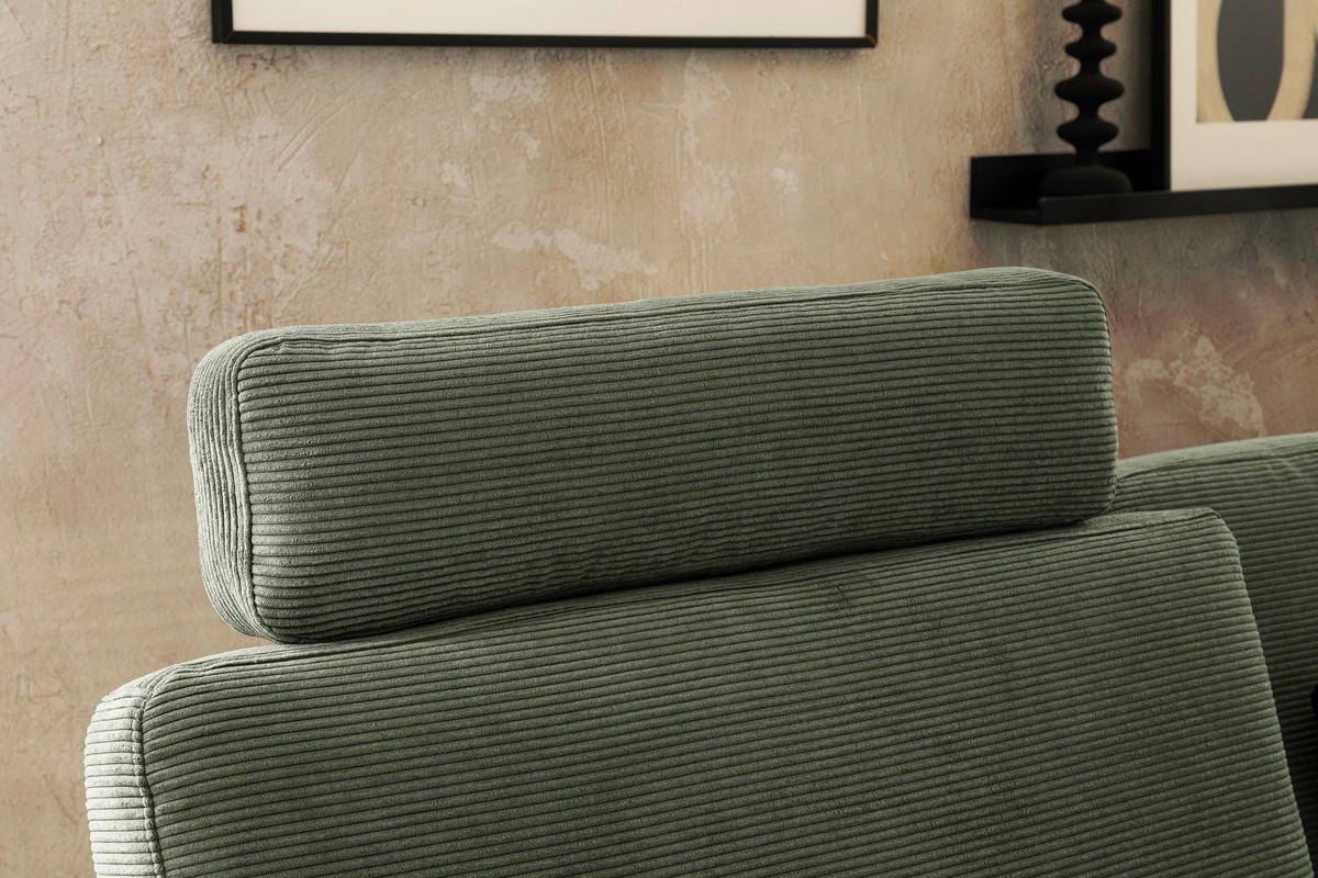 ECKSOFA in Cord Olivgrün  - Schwarz/Olivgrün, Design, Textil/Metall (298/185cm) - Pure Home Lifestyle