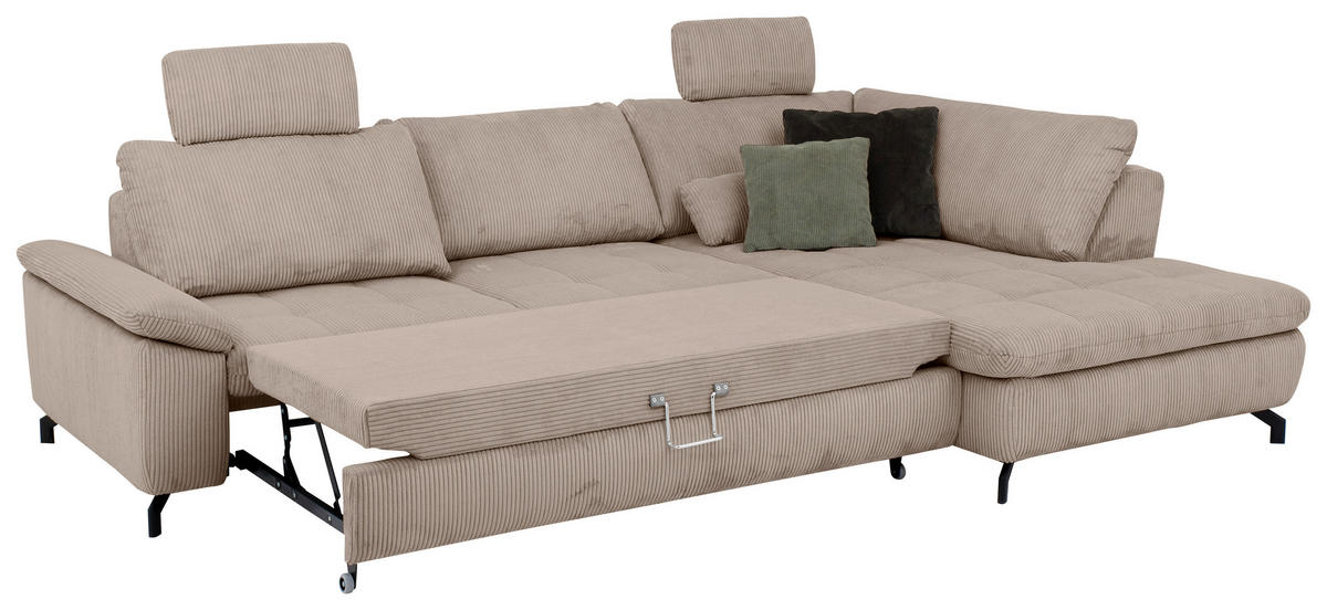 ECKSOFA in Cord, Velours Hellbraun  - Hellbraun/Schwarz, Design, Textil/Metall (291/197cm) - Beldomo Style