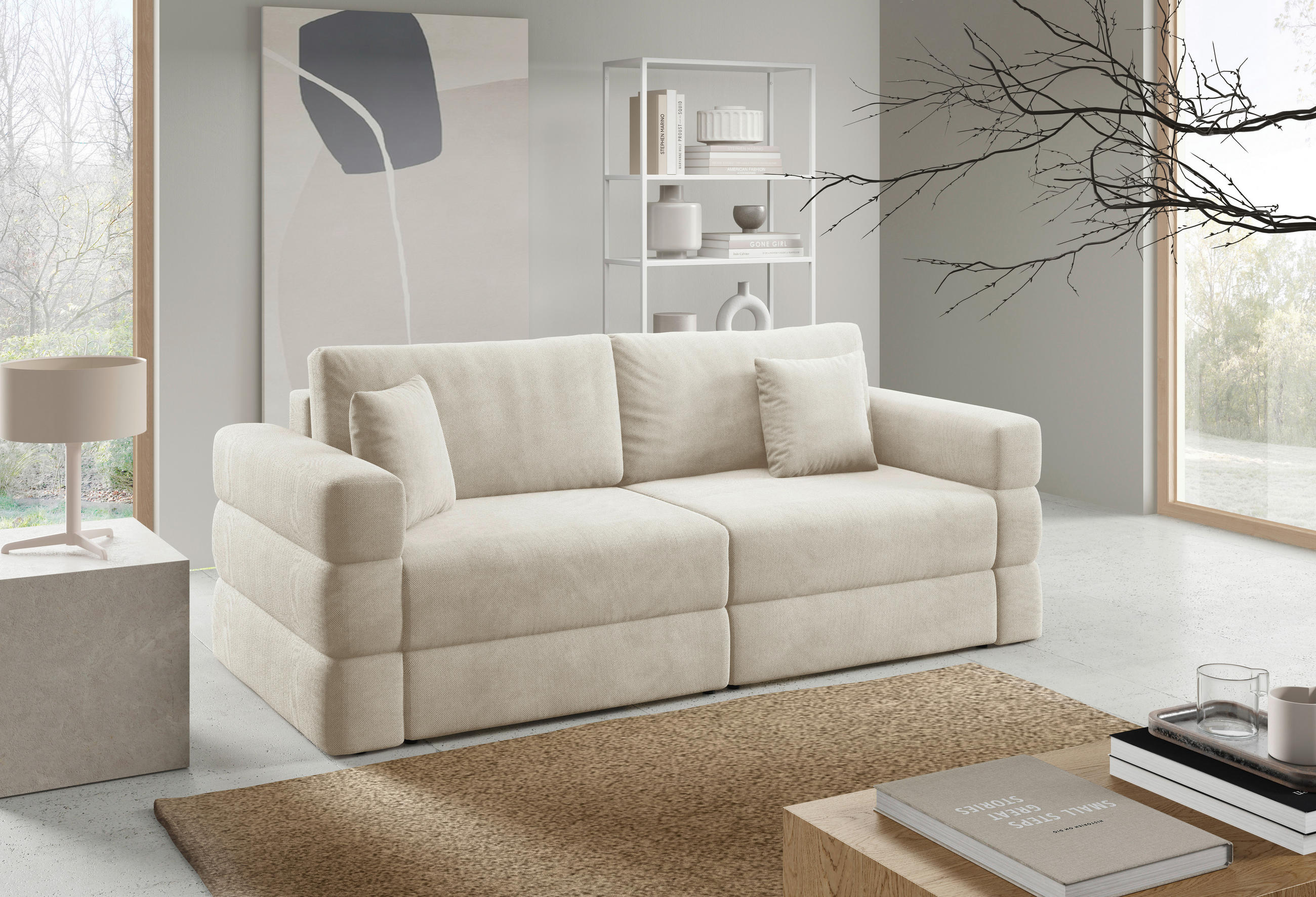 SCHLAFSOFA TERAZZO in Webstoff Beige  - Beige/Schwarz, Design, Kunststoff/Textil (254/93/167cm) - Livetastic