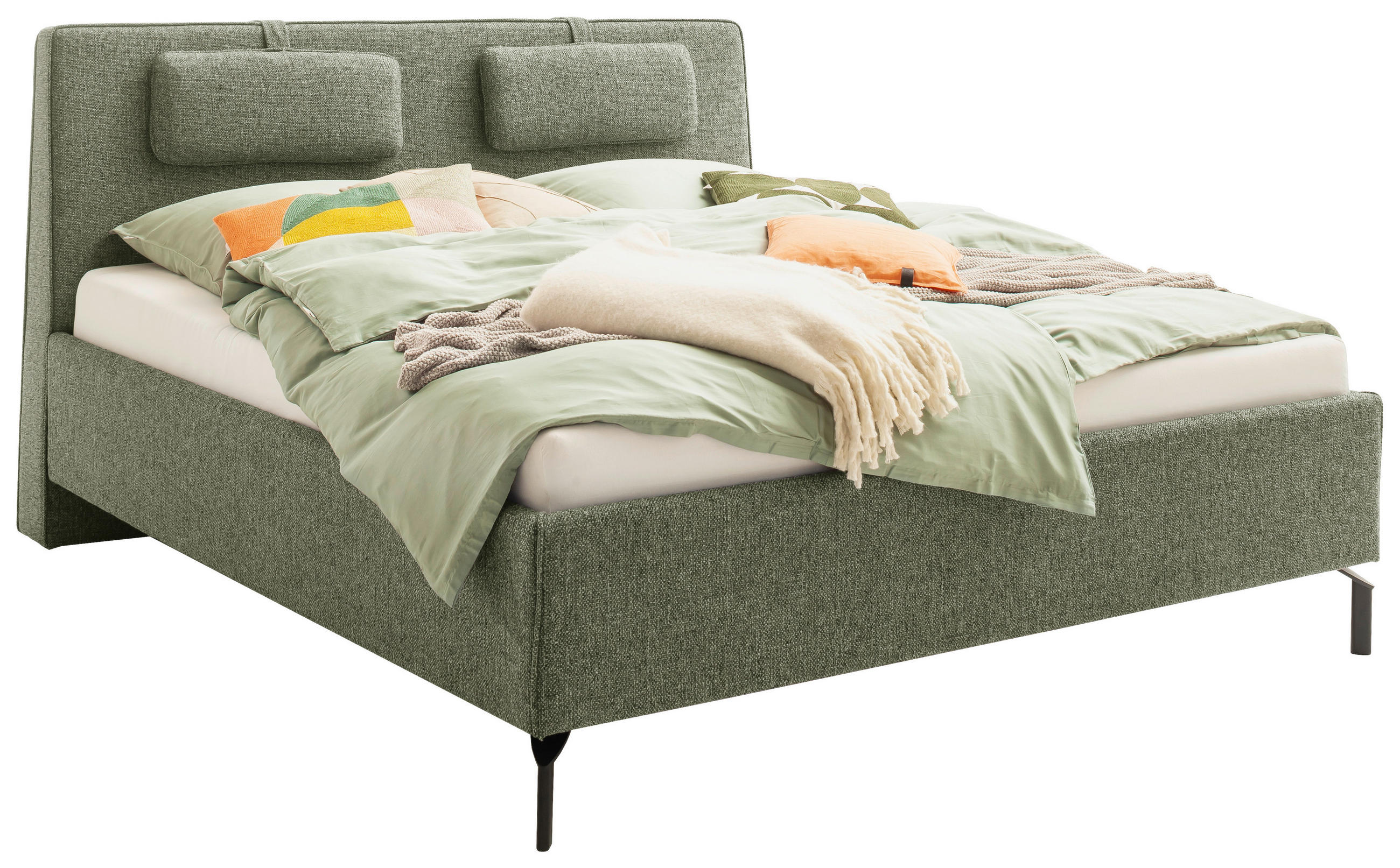 POLSTERBETT Lattenrost, Bettkasten Olivgrün 180/200 cm  - Birkefarben/Buchefarben, Design, Holz/Textil (180/200cm) - Schöner Wohnen