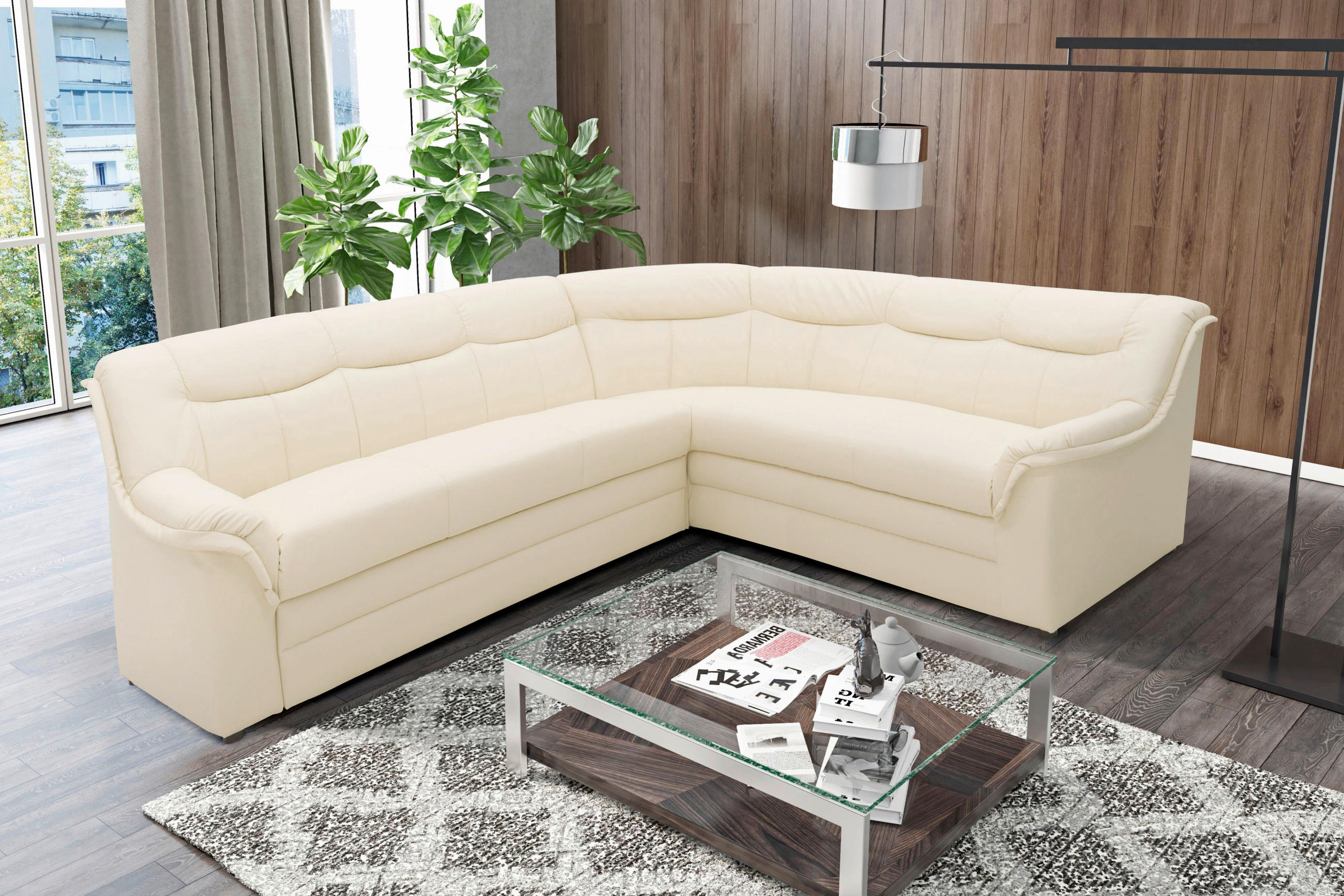 ECKSOFA BERLIN FK Beige Lederlook  - Beige/Schwarz, KONVENTIONELL, Kunststoff/Textil (250/205cm) - MID.YOU