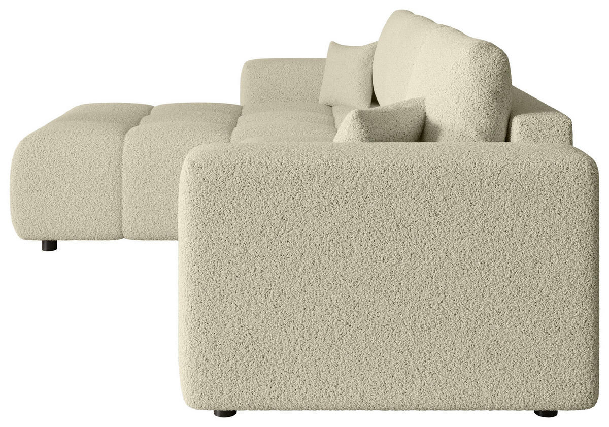 ECKSOFA Beige Bouclé Zierkissen, Rückenkissen, Bettkasten, Schlaffunktion, Rücken echt, Liegefläche im Originalstoff  - Beige/Schwarz, MODERN, Kunststoff/Textil (190/280cm) - Carryhome