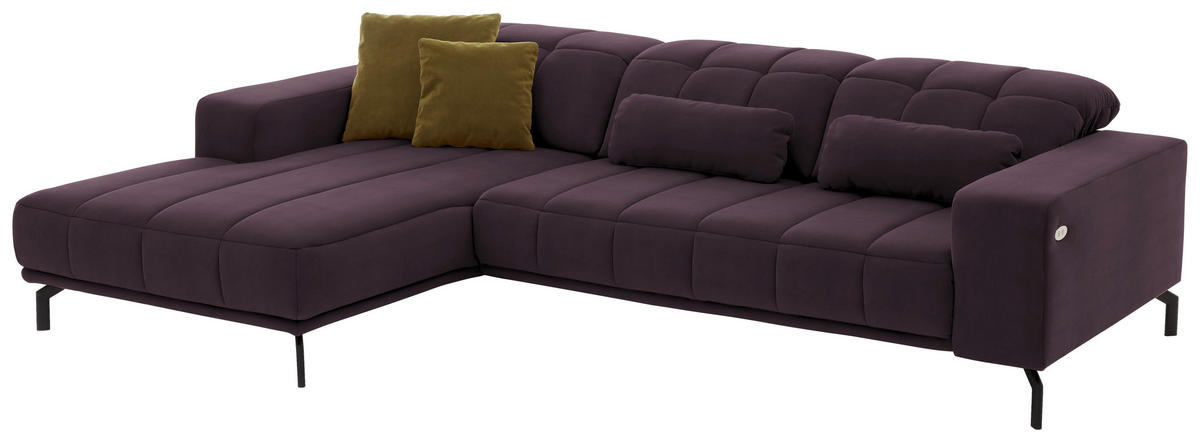 ECKSOFA Lila Velours  - Lila/Schwarz, Design, Textil/Metall (195/293cm) - Beldomo Style