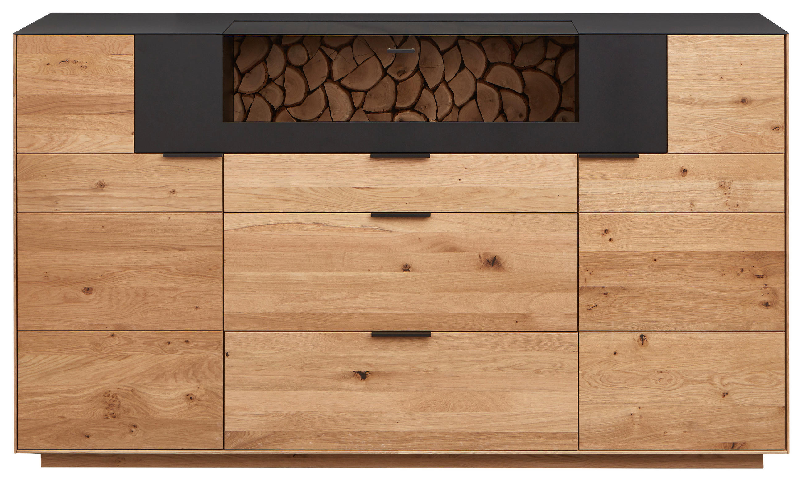 SIDEBOARD Eichefarben  209,9/115,4/45,2 cm  - Eichefarben/Schwarz, Design, Glas/Holz (209,9/115,4/45,2cm) - Valdera