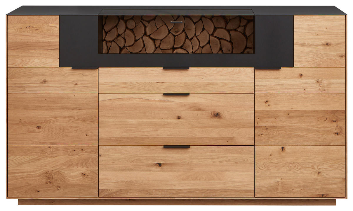 SIDEBOARD Eichefarben  209,9/115,4/45,2 cm  - Eichefarben/Schwarz, Design, Glas/Holz (209,9/115,4/45,2cm) - Valdera
