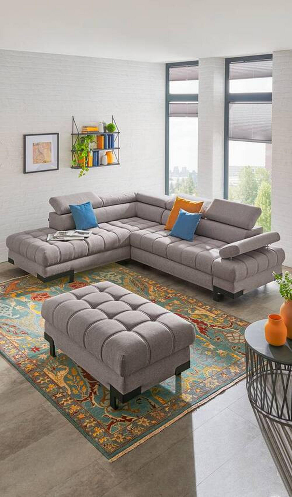 ECKSOFA in Webstoff Hellgrau  - Hellgrau/Schwarz, Design, Textil/Metall (223/263cm) - Welnova