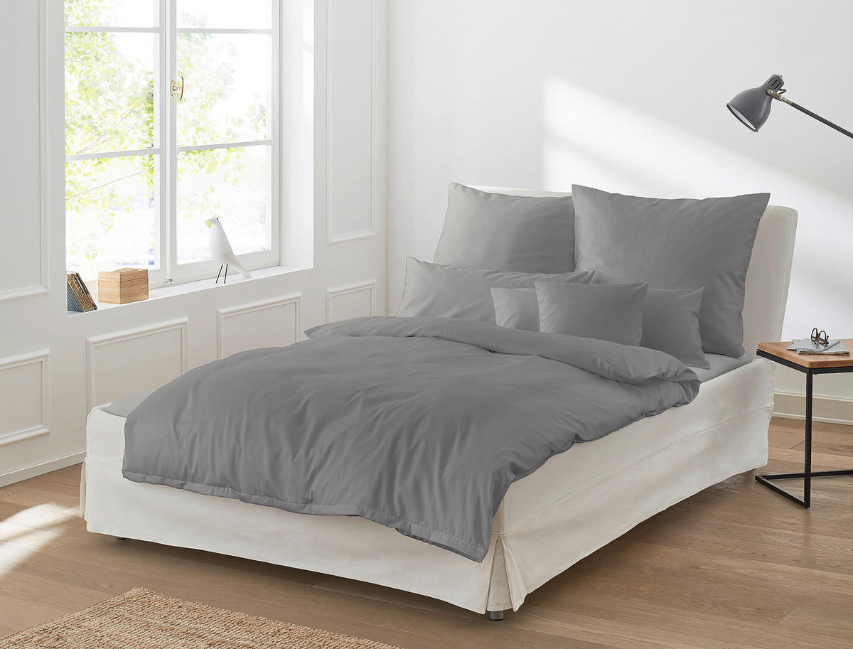 BETTWÄSCHE 3-teilig Makosatin 240/220 cm  - Graphitfarben, KONVENTIONELL, Textil (240/220cm) - Irisette