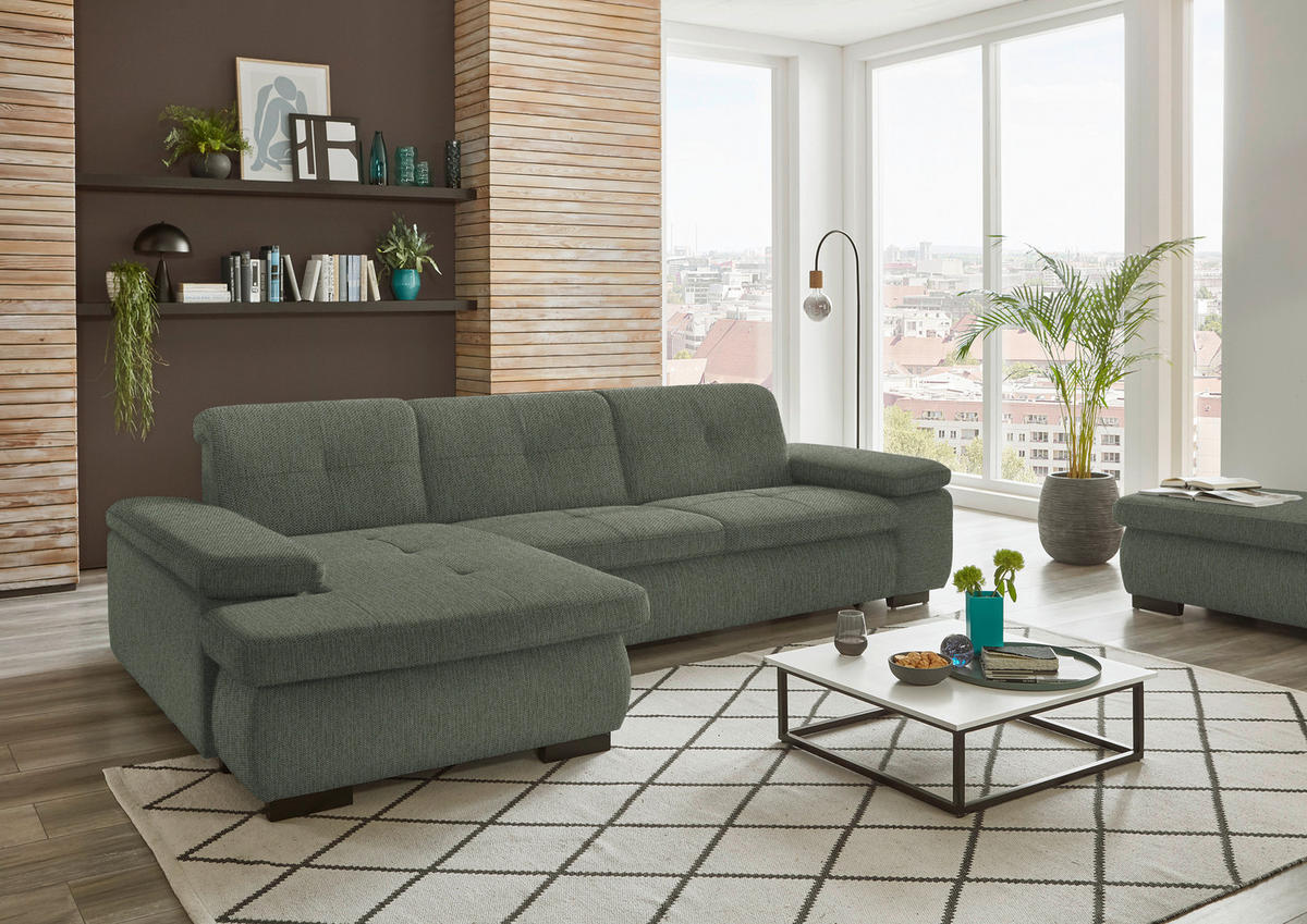 ECKSOFA in Flachgewebe Dunkelgrün  - Dunkelgrün/Schwarz, Design, Textil/Metall (174/297cm) - Beldomo Style
