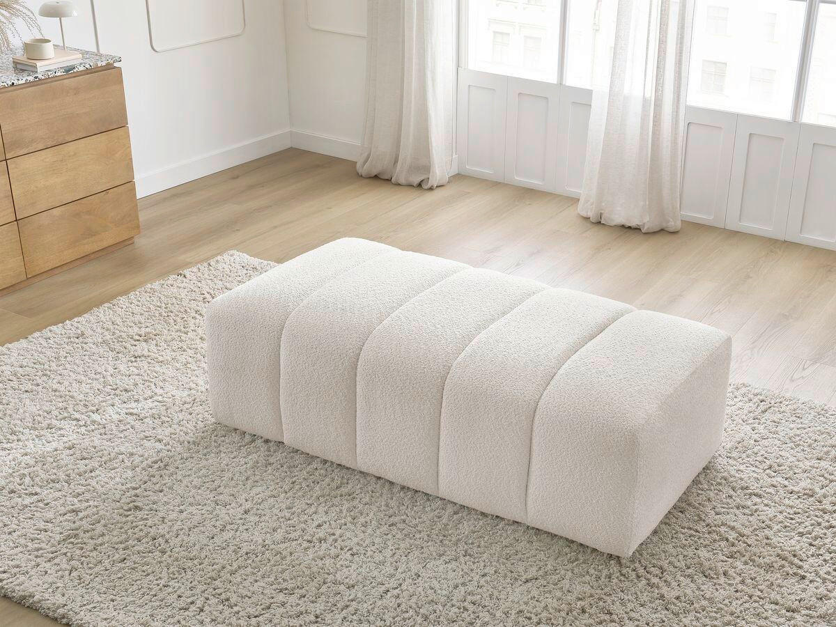 HOCKER ANNECY Bouclé Weiß  - Schwarz/Weiß, MODERN, Kunststoff/Textil (140/45/70cm)