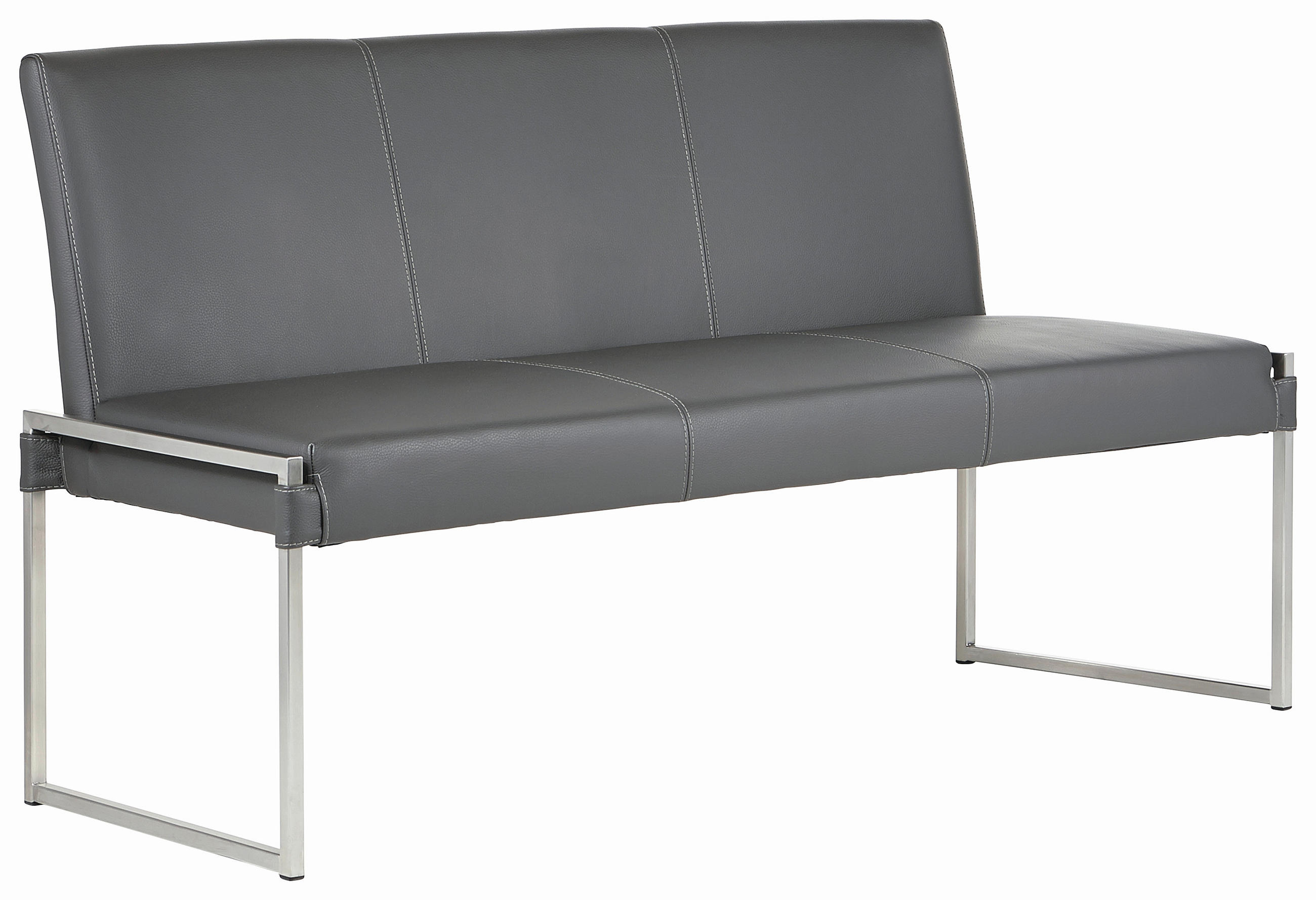 SITZBANK 160/90/65 cm Echtleder Grau, Edelstahlfarben Metall  - Edelstahlfarben/Grau, Design, Leder/Metall (160/90/65cm) - Bert Plantagie