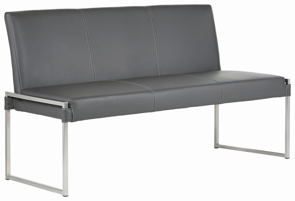 SITZBANK 140/86/47 cm  in Grau  - Edelstahlfarben/Grau, Design, Leder/Metall (140/86/47cm) - Bert Plantagie