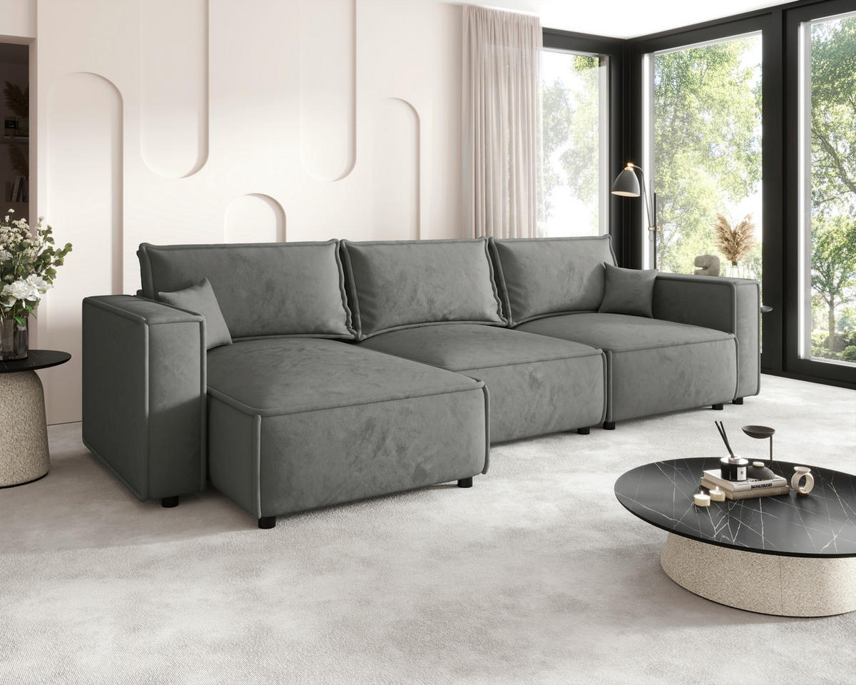 ECKSOFA Grau Webstoff Zierkissen, Rückenkissen, Rücken echt  - Schwarz/Grau, MODERN, Kunststoff/Textil (153/350cm) - Xora