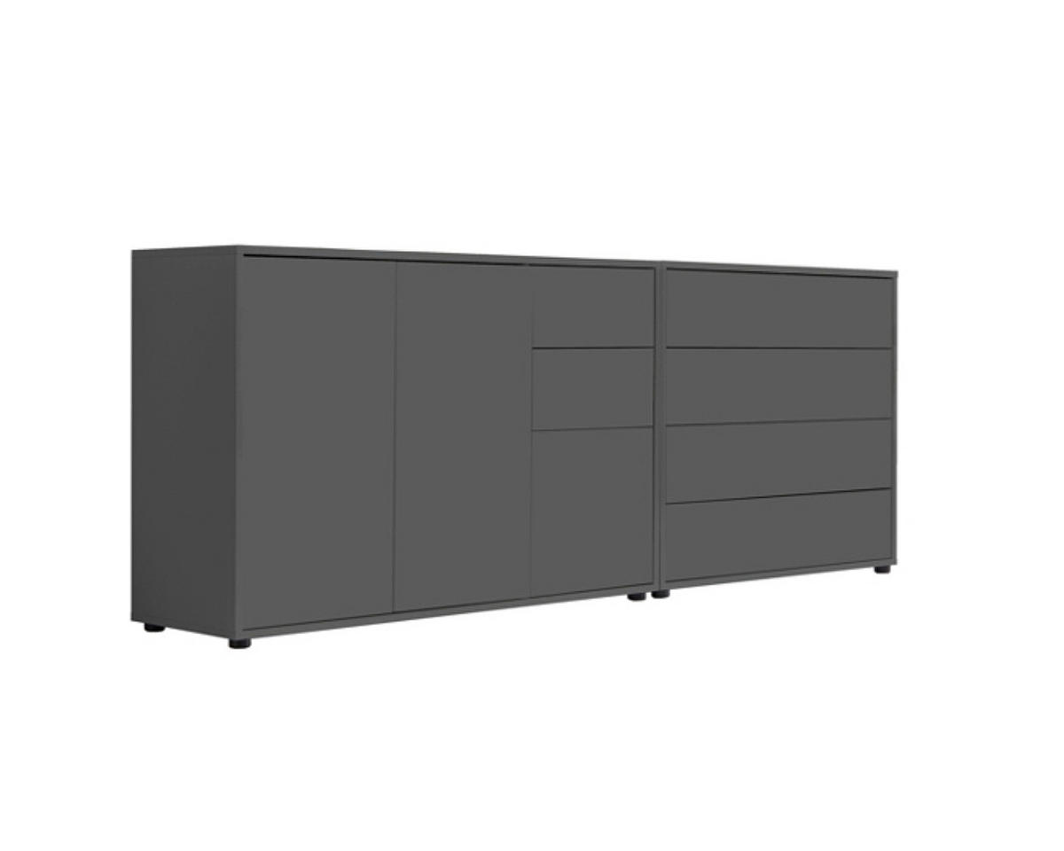 SIDEBOARD Mailand Set 9  in 184,5/73/33 cm  - Anthrazit/Schwarz, MODERN, Holzwerkstoff/Kunststoff (184,5/73/33cm) - MID.YOU
