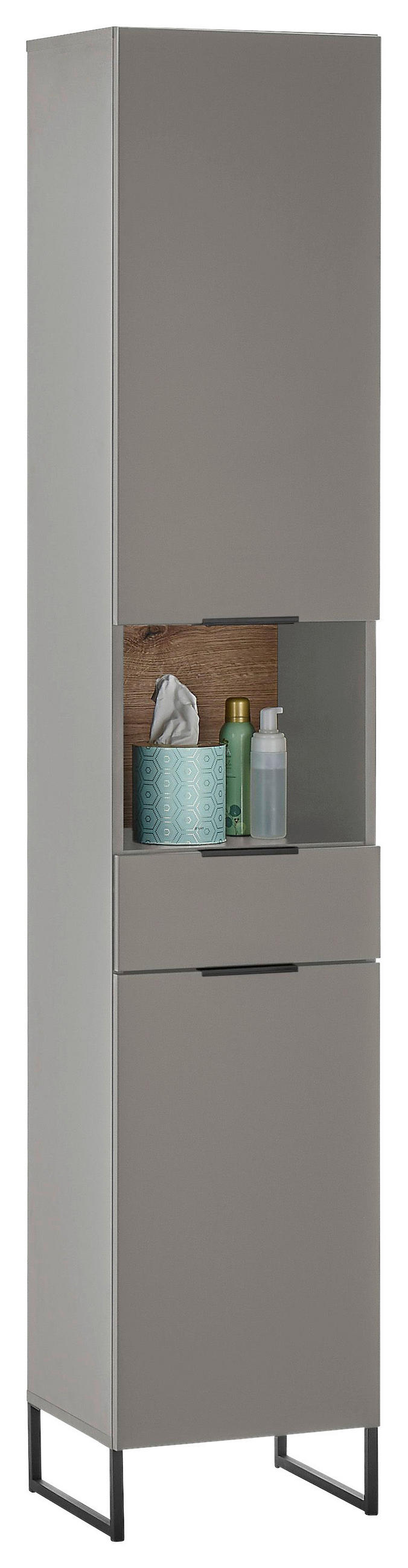 home24 Hochschrank Denver Grau, Eiche 38x195x32 cm