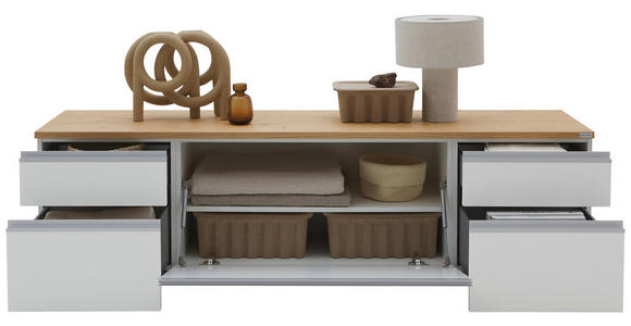 LOWBOARD  180/46/41 cm 4 Schublade(n) erweiterbar, Typenauswahl, Beimöbel erhältlich, stehend, hängend  - Eichefarben/Silberfarben, Design, Holzwerkstoff/Kunststoff (180/46/41cm) - Dieter Knoll