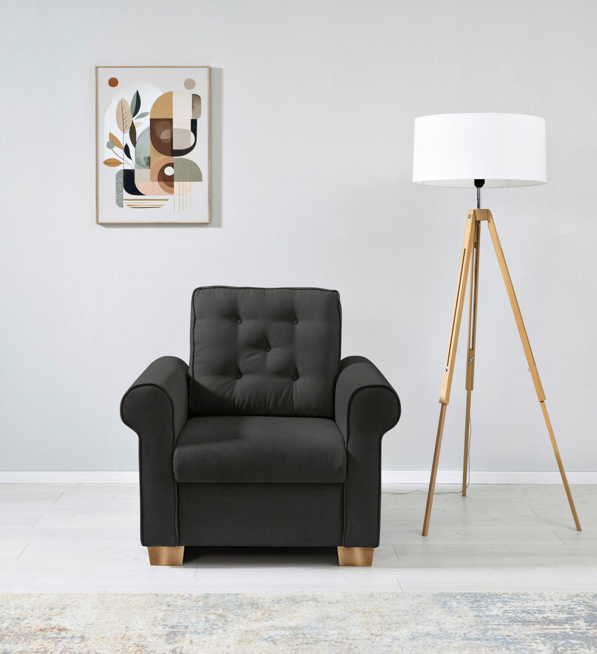 SESSEL in Schwarz  - Buchefarben/Schwarz, Design, Holz/Textil (93/89/82cm) - MID.YOU