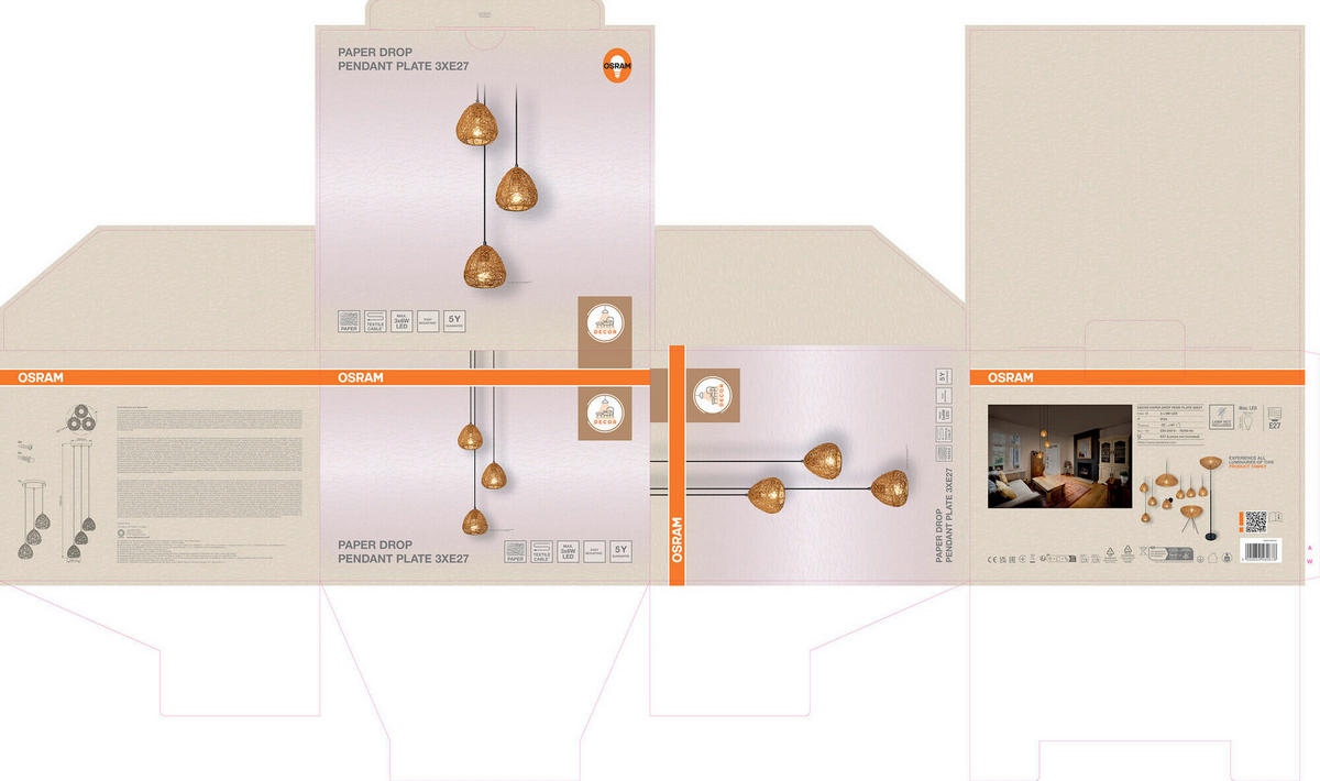 HÄNGELEUCHTE 36.7/150 cm  - Beige, Basics, Papier/Metall (36.7/150cm) - Osram