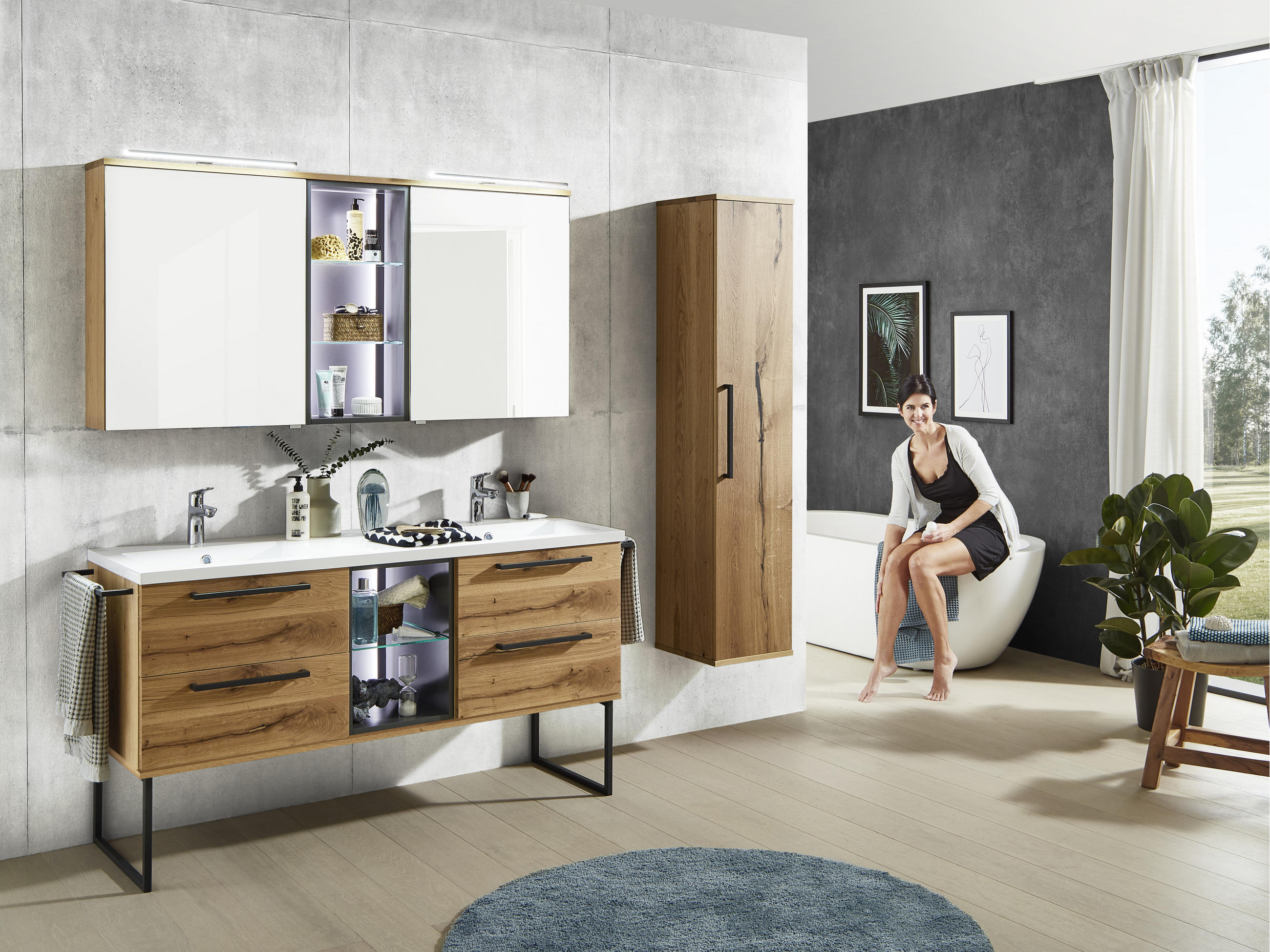 WASCHTISCHKOMBI 155 cm  - Alteiche, KONVENTIONELL, Holz/Metall (155cm) - Dieter Knoll