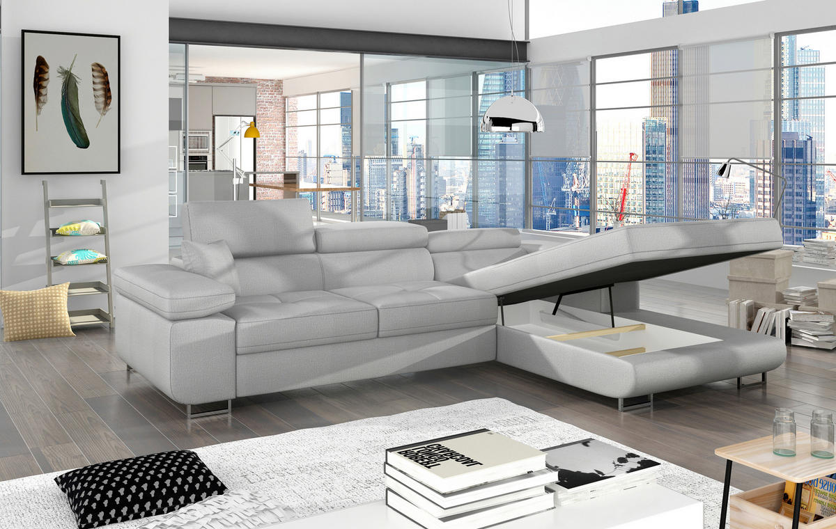 ECKSOFA Hellgrau Samt  inkl.  - Chromfarben/Hellgrau, Design, Textil/Metall (203/289cm) - MID.YOU