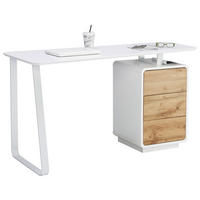 PÍSACÍ STÔL, biela, farba duba, 140/44-60/76 cm - biela/farba duba, Design, kov/kompozitné drevo (140/44-60/76cm) - Xora