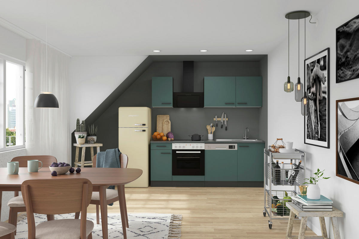 SPÜLENUNTERSCHRANK 110/84,8/60 cm  in Anthrazit, Dunkelgrün  - Dunkelgrün/Anthrazit, Basics, Holzwerkstoff/Metall (110/84,8/60cm) - Optifit