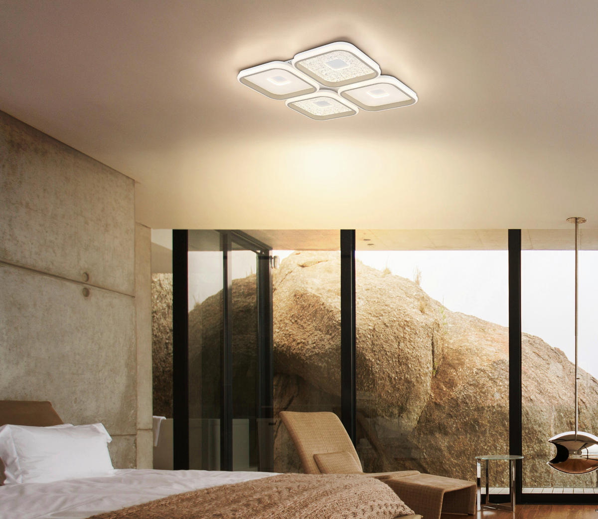 LED-DECKENLEUCHTE 54/54/7,8 cm   - Sandfarben/Klar, Design, Kunststoff/Metall (54/54/7,8cm) - Globo