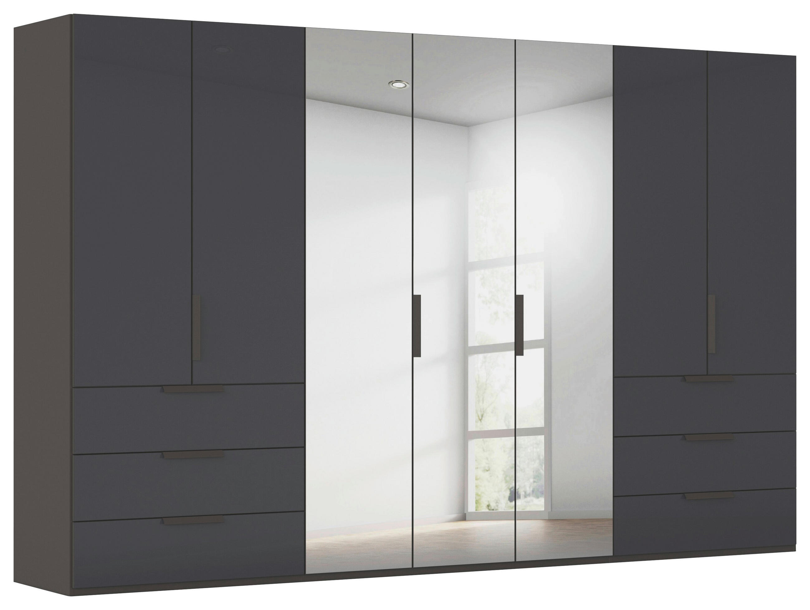 DREHTÜRENSCHRANK 350/223/61 cm,  in Graphitfarben, 7-türig  - Graphitfarben, Basics, Glas/Holzwerkstoff (350/223/61cm) - Novel