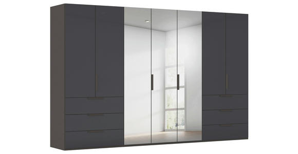 DREHTÜRENSCHRANK 350/235/61 cm,  in Graphitfarben, 7-türig  - Graphitfarben, Basics, Glas/Holzwerkstoff (350/235/61cm) - Novel