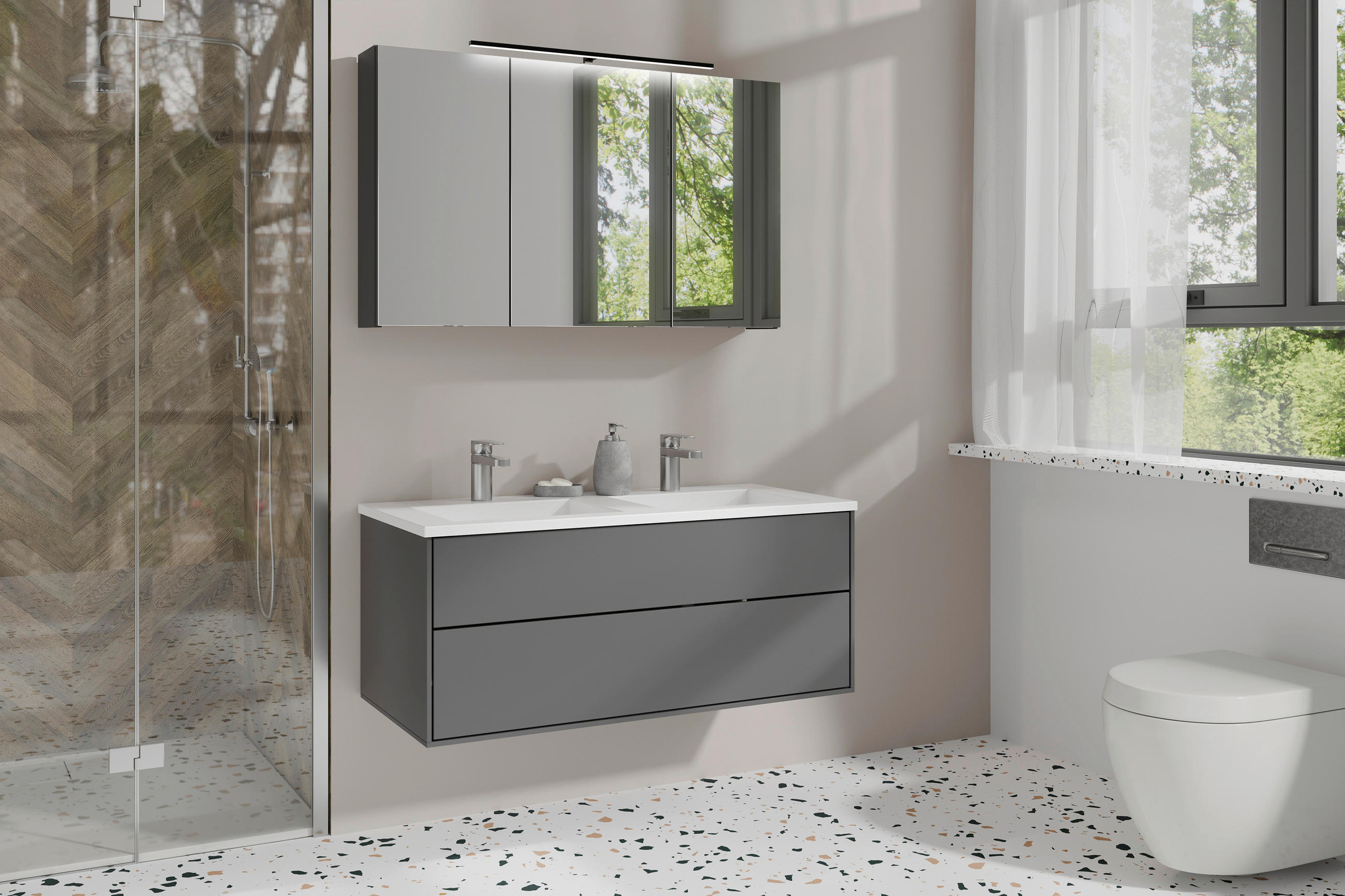 SPIEGELSCHRANK 100/60/20 cm  - Anthrazit, MODERN, Glas/Holzwerkstoff (100/60/20cm) - MID.YOU