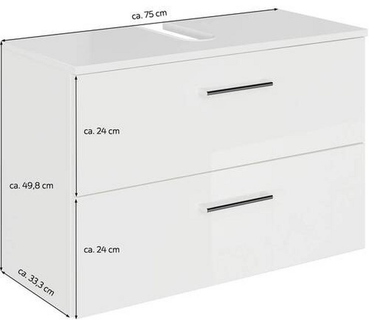 WASCHBECKENUNTERSCHRANK 75/49,8/33,3 cm  - Chromfarben/Weiß Hochglanz, KONVENTIONELL, Holzwerkstoff/Metall (75/49,8/33,3cm) - Sadena