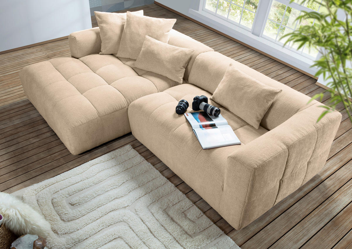 ECKSOFA in Flachgewebe Schlammfarben  - Schlammfarben/Schwarz, Konventionell, Kunststoff/Textil (170/280cm) - Carryhome