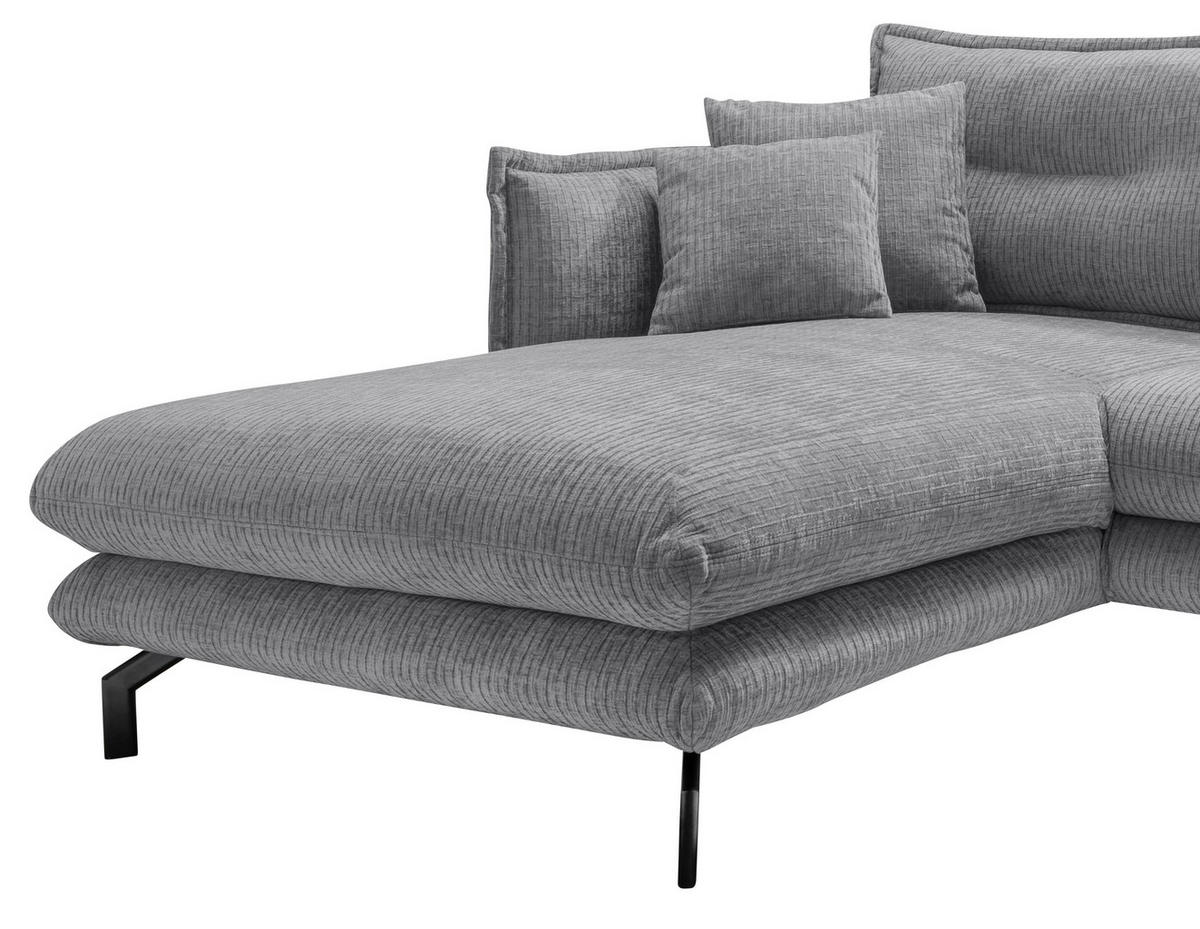 ECKSOFA in Velours Grau  - Schwarz/Grau, Design, Textil/Metall (180/255cm) - Livetastic
