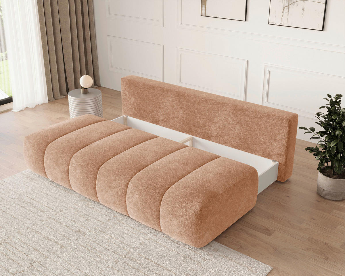 SCHLAFSOFA Chenille Hellrot  inkl. Zierkissen, Rückenkissen, Bettkasten, Schlaffunktion, Rücken echt, Liegefläche im Originalstoff  - Hellrot/Schwarz, MODERN, Kunststoff/Textil (210/88/104cm) - Milino