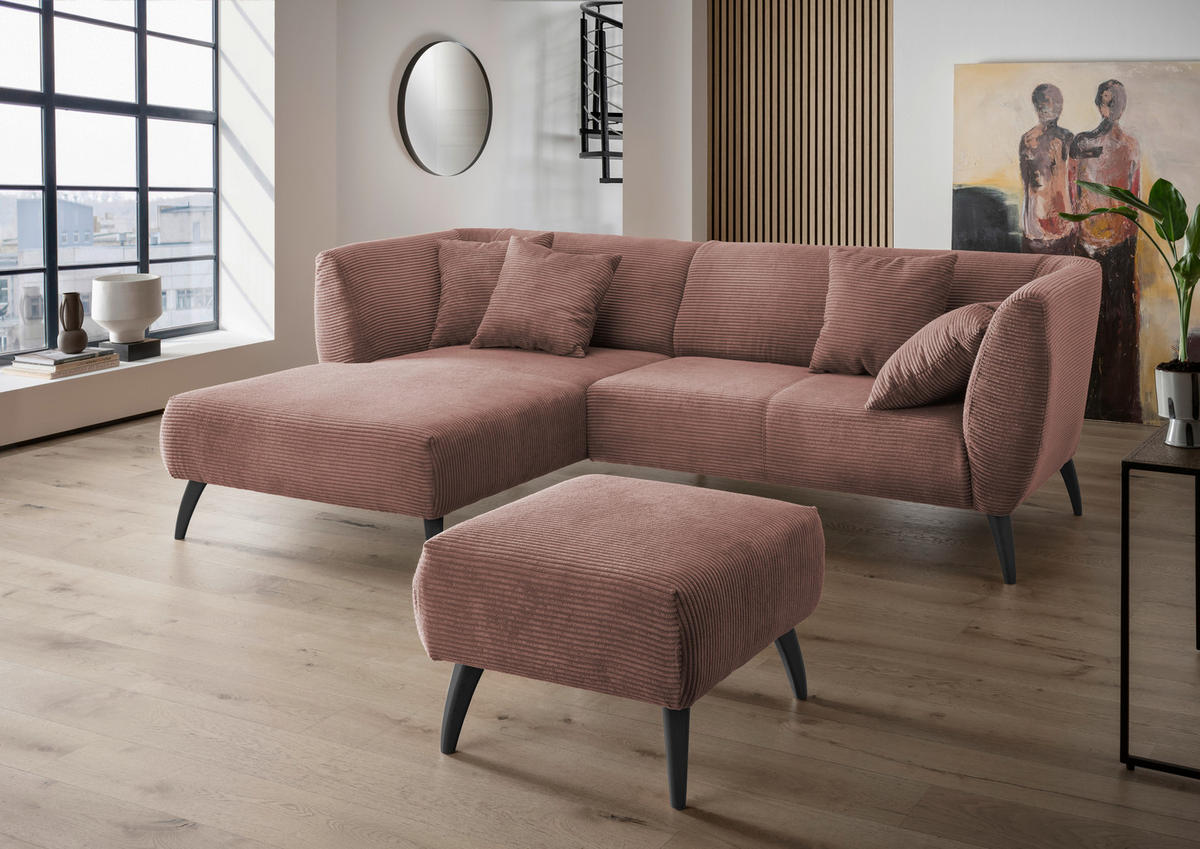 ECKSOFA in Cord Rosa  160/264 cm  - Schwarz/Rosa, MODERN, Holz/Textil (160/264cm) - MID.YOU