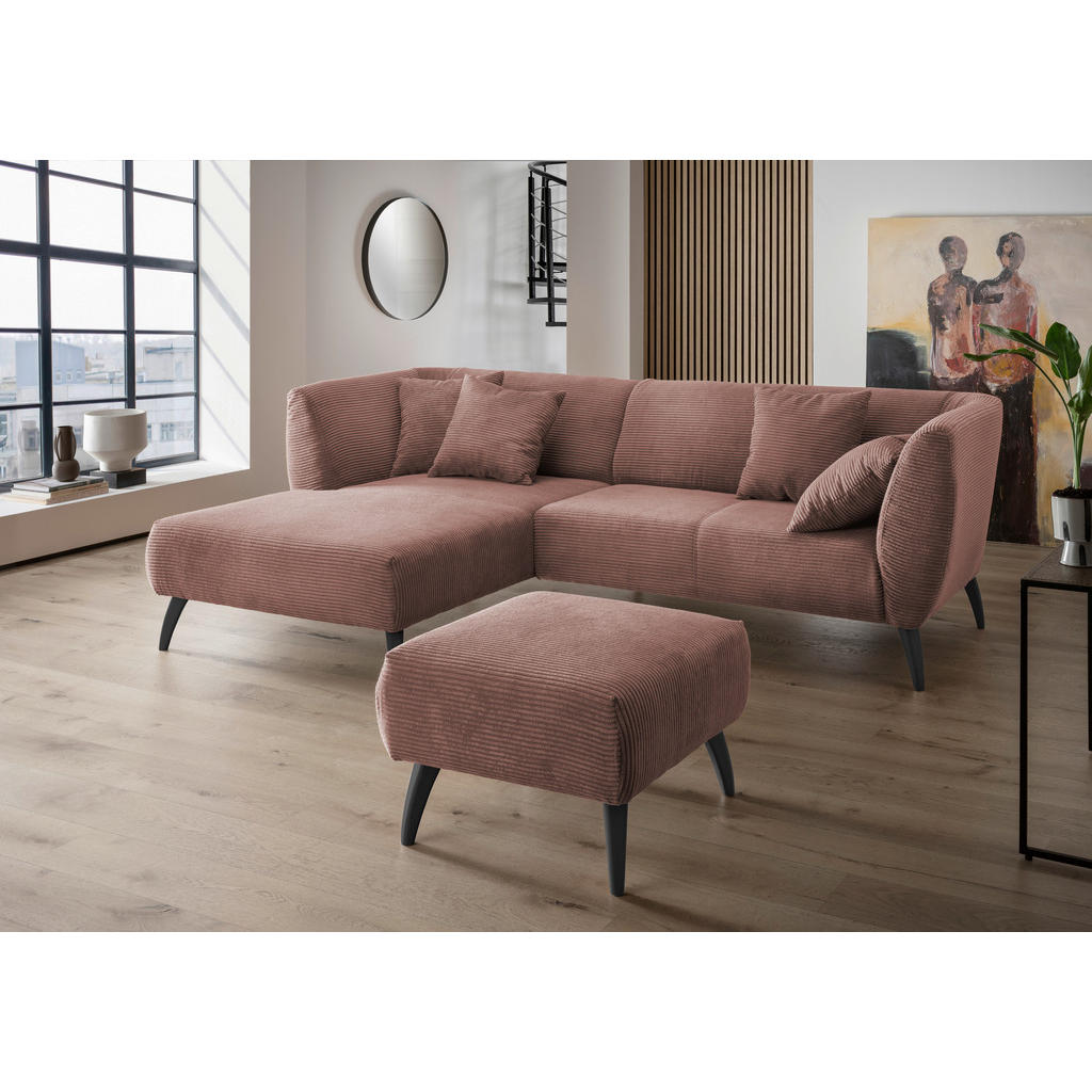 Thumbnail - Mid.you Ecksofa, Rosa, Holz, Textil, Buche, Fichte, Kiefer,Buche, Uni, 4-Sitzer, Füllung: Schaumstoff, Ottomane links, L...