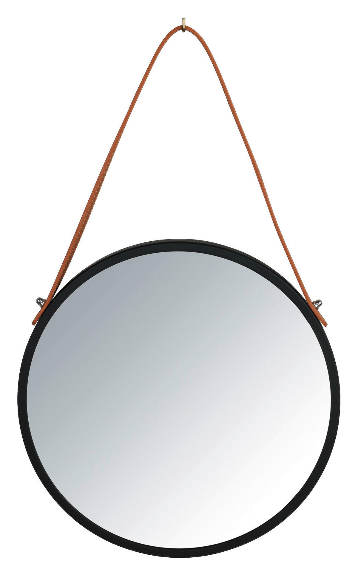 WANDSPIEGEL 30/30/3 cm    in rund  - Schwarz/Braun, Basics, Leder/Kunststoff (30/30/3cm) - Wenko