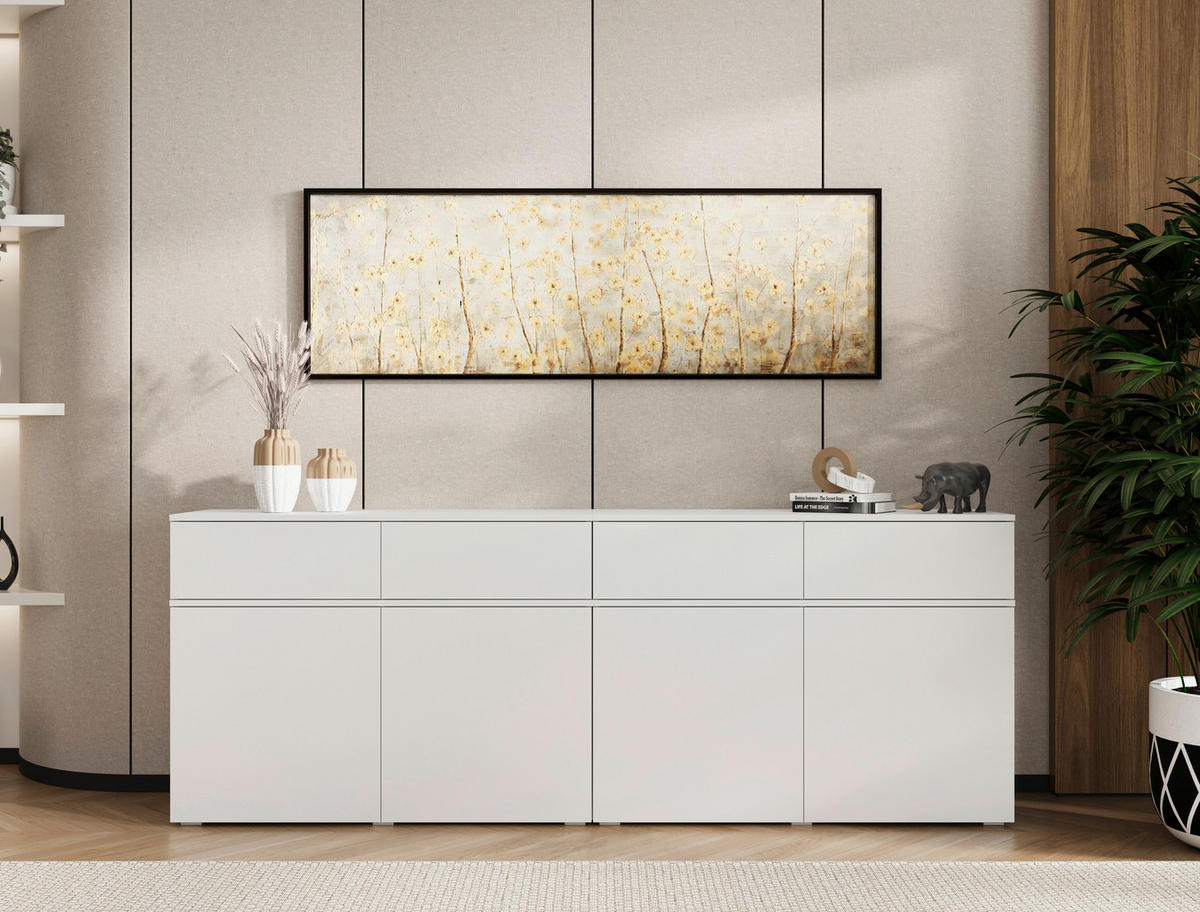 SIDEBOARD  220/80/40 cm 4 Schublade(n)  - Silberfarben/Weiß, Design, Holzwerkstoff/Kunststoff (220/80/40cm) - Xora