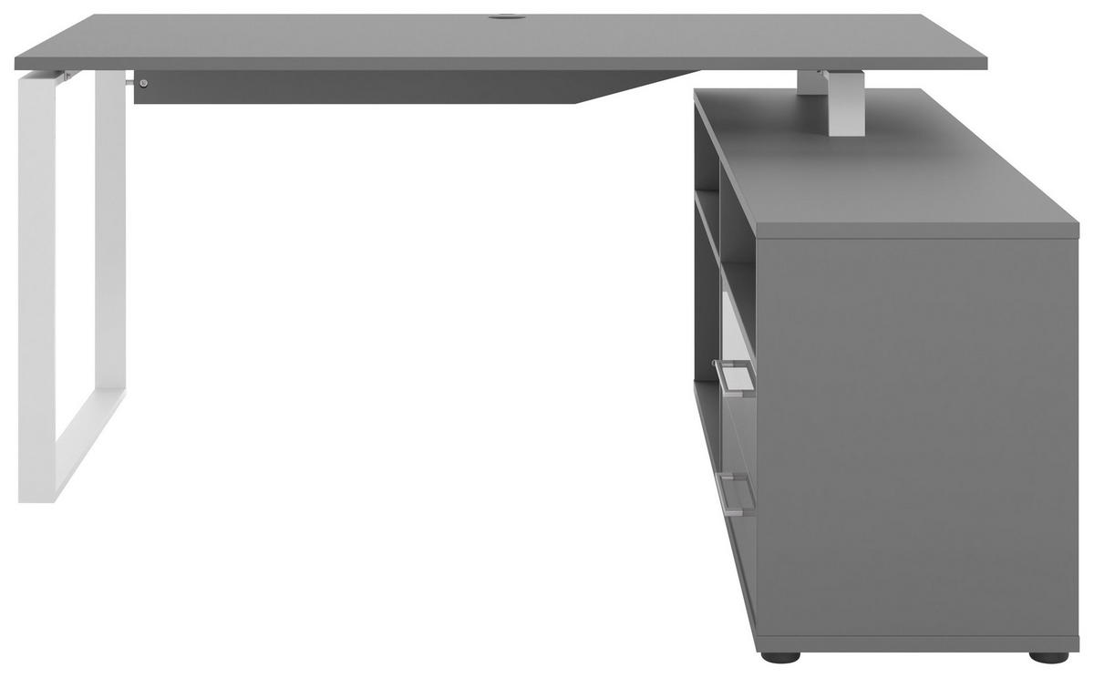 ECKSCHREIBTISCH 160/158/75 cm  in Weiß, Dunkelgrau  - Dunkelgrau/Weiß, Basics, Holzwerkstoff/Metall (160/158/75cm) - Novel