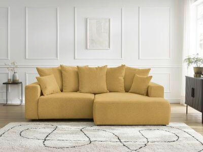 ECKSOFA Ottomane rechts  ATILLA Gelb Flachgewebe  - Gelb/Schwarz, MODERN, Kunststoff/Textil (244/149cm)