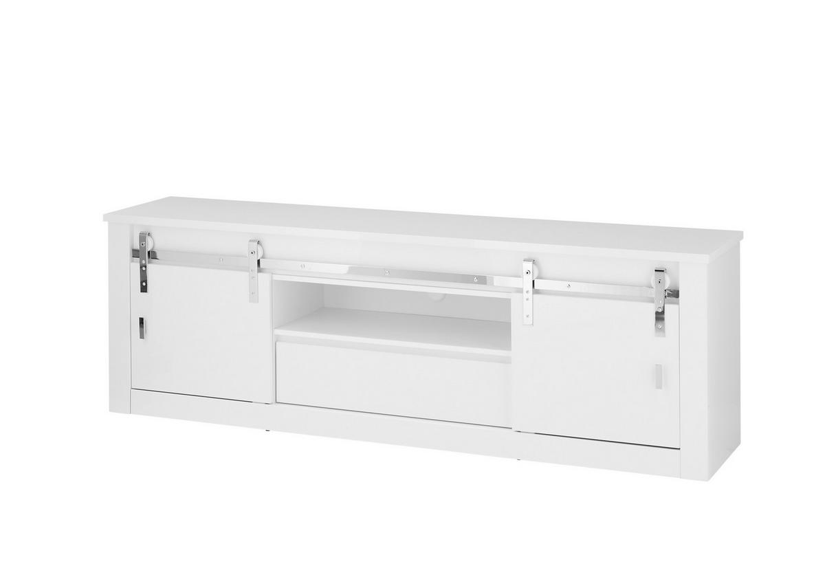 LOWBOARD  201/65/43 cm 1 Schublade(n) Typenauswahl, stehend  - Chromfarben/Weiß Hochglanz, Design, Holzwerkstoff/Metall (201/65/43cm) - Livetastic